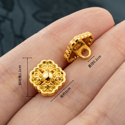 1cm Chinese Style Vintage Golden Square Metal Buttons with Loop 30pcs