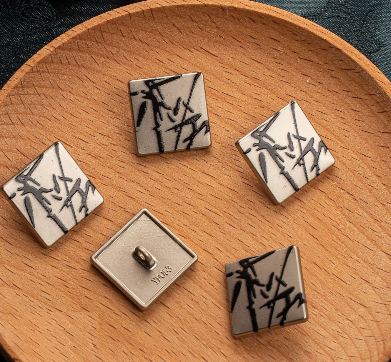 1.7cm Chinese Ink Bamboo Square Zinc Alloy Buttons 20pcs