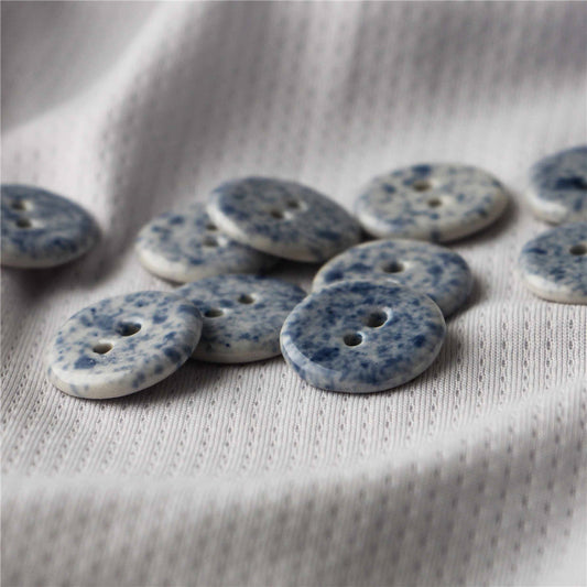 Blue and White Ceramic 2-hole Sewing Buttons in Multiple Shapes 10pcs