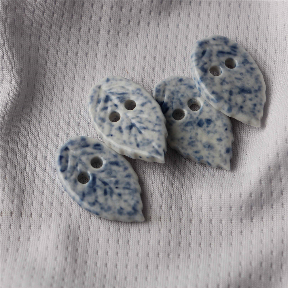 Boutons de couture en céramique bleue et blanche à 2 trous en plusieurs formes, 10 pièces