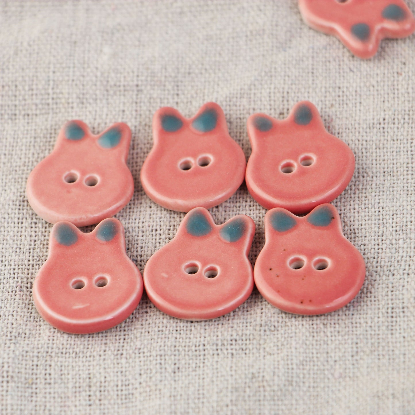 Blue and Pink Ceramic 2 Hole Sewing Buttons with Diverse Shapes 6pcs