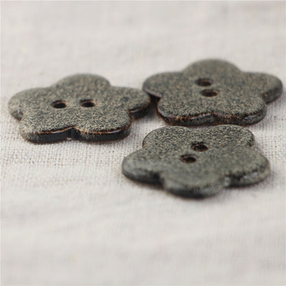 Black and Gray Five-Leaf Clover Handmade Ceramic 2 Hole Sewing Buttons 3pcs