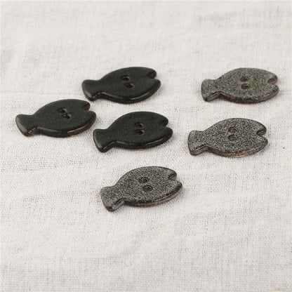 33x24mm Black and Gray Fish-Shaped 2-Hole Handmade Ceramic Buttons 3pcs