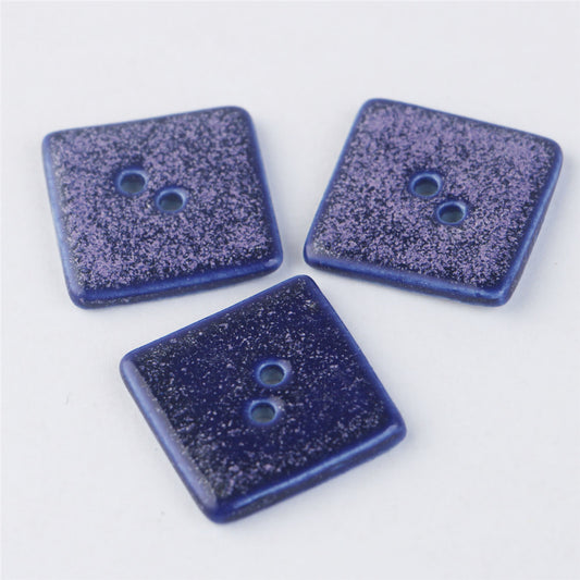 Boutons en céramique faits main carrés et hexagonaux bleus à pois 2 trous 6pcs