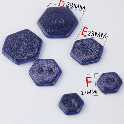 Gevlekte Blauwe Vierkante en Hexagonale 2-Gat Keramische Handgemaakte Knopen 6 stuks