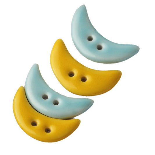 28mm Crescent Shaped 2 Hole Yellow and Light Blue Ceramic Buttons for Bag Decoration