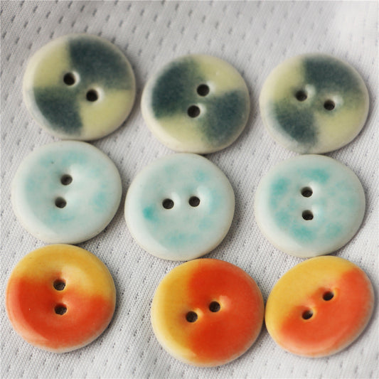 18mm Yellow-Orange Round 2 Hole Contrasting Color Ceramic Buttons 4PCS