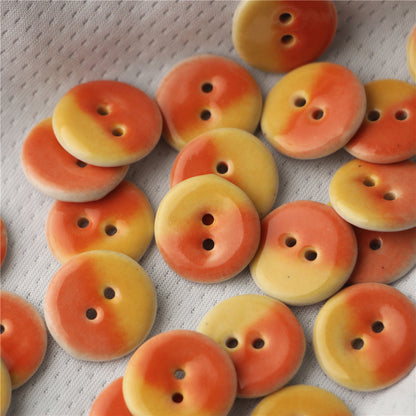 18mm Yellow-Orange Round 2 Hole Contrasting Color Ceramic Buttons 4PCS