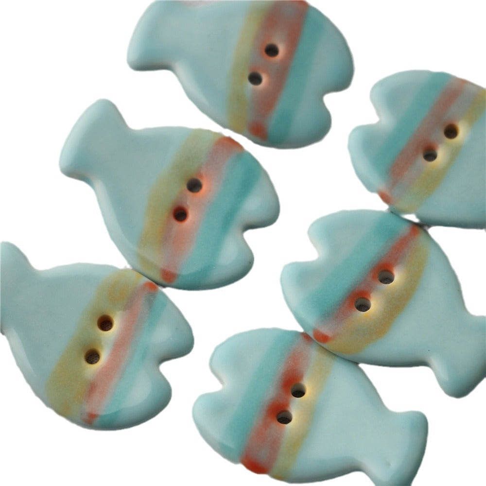 24mm Light Blue Marine-Themed Small Fish Ceramic Double-Hole Buttons 4PCS