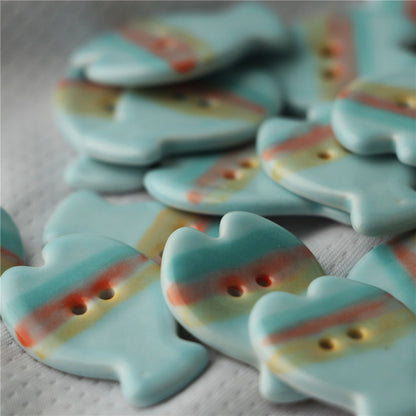 24mm Light Blue Marine-Themed Small Fish Ceramic Double-Hole Buttons 4PCS