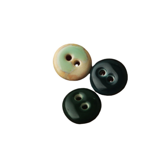 Bottoni da cucire in ceramica fatti a mano rotondi da 18 mm con 2 fori, verde scuro blu scuro, 4 pezzi