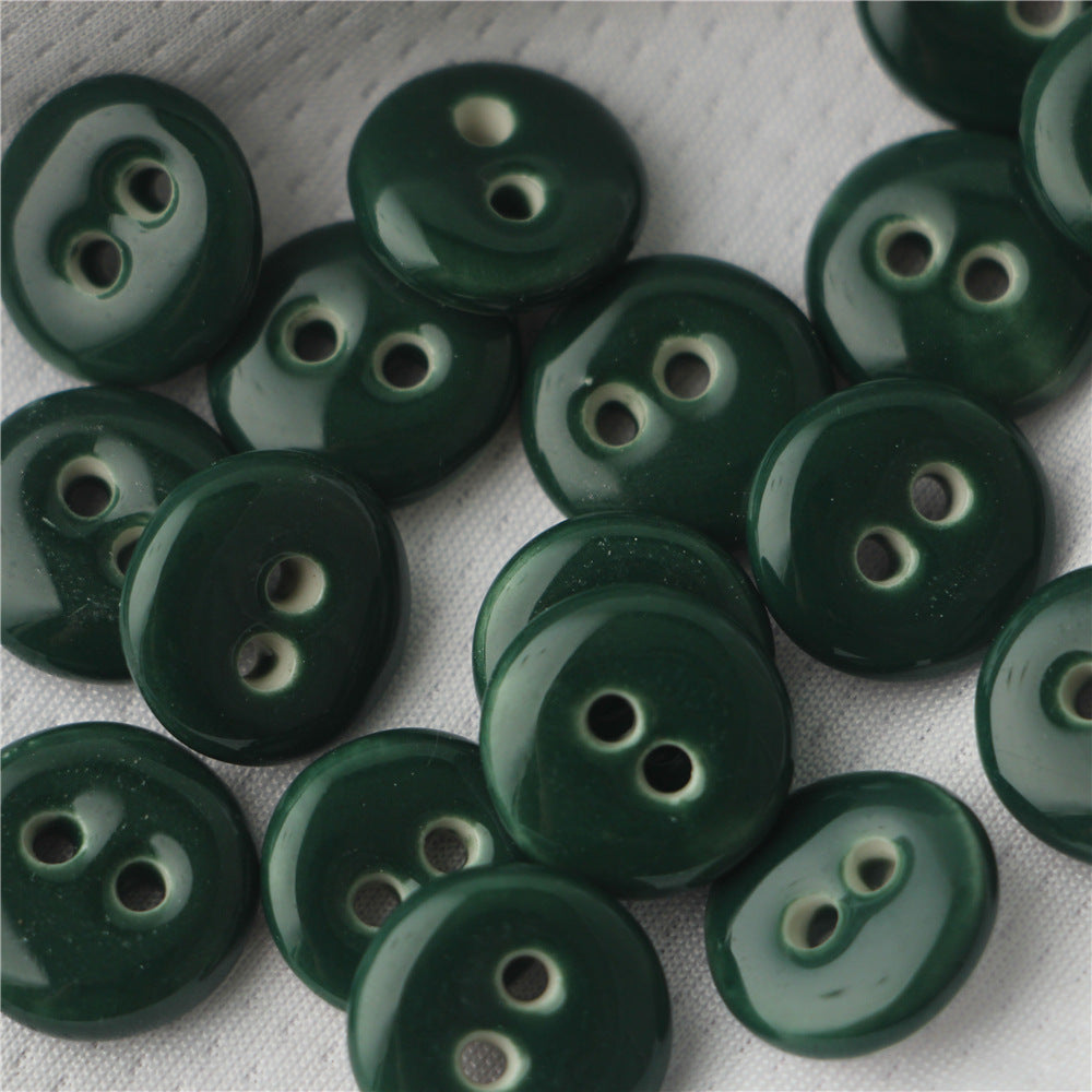 Boutons de couture en céramique faits à la main 18 mm ronds à 2 trous vert foncé bleu marine 4 pcs