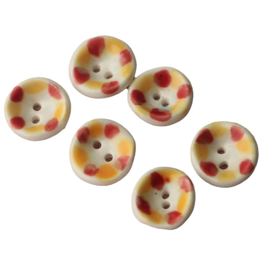 15mm 2 Hole Handmade Hand-Painted Ceramic Buttons with Floral Ripple Dotted Patterns 4pcs