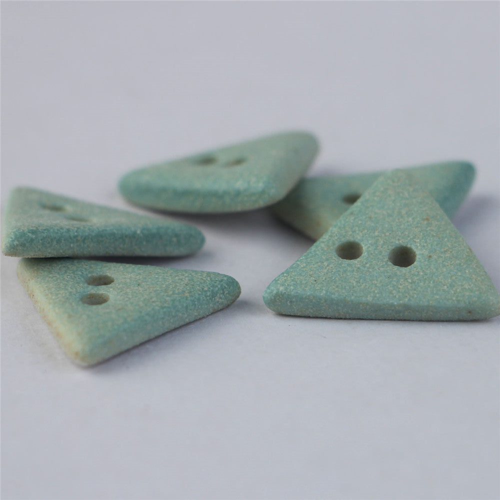 30mm Matte Light Blue Triangular and Gear Shaped 2 Hole Handmade Ceramic Buttons 5pcs