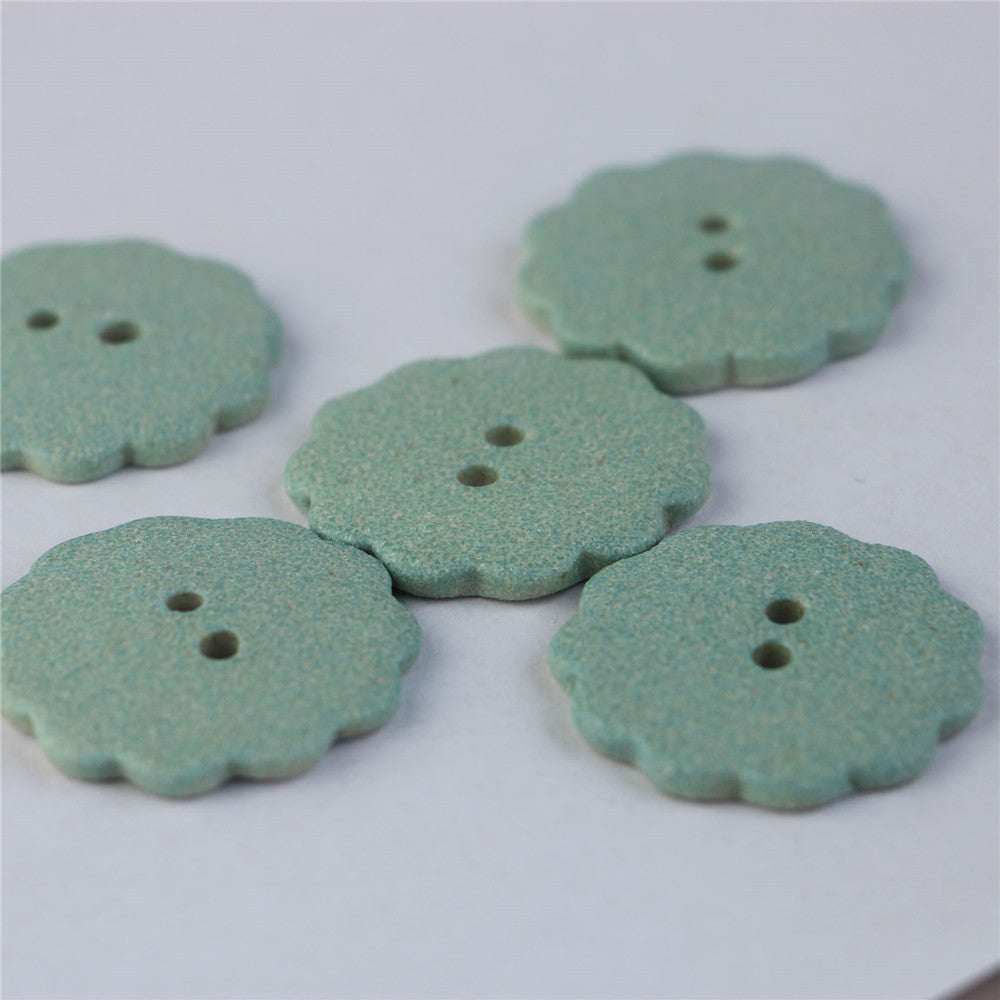 30mm Matte Light Blue Triangular and Gear Shaped 2 Hole Handmade Ceramic Buttons 5pcs