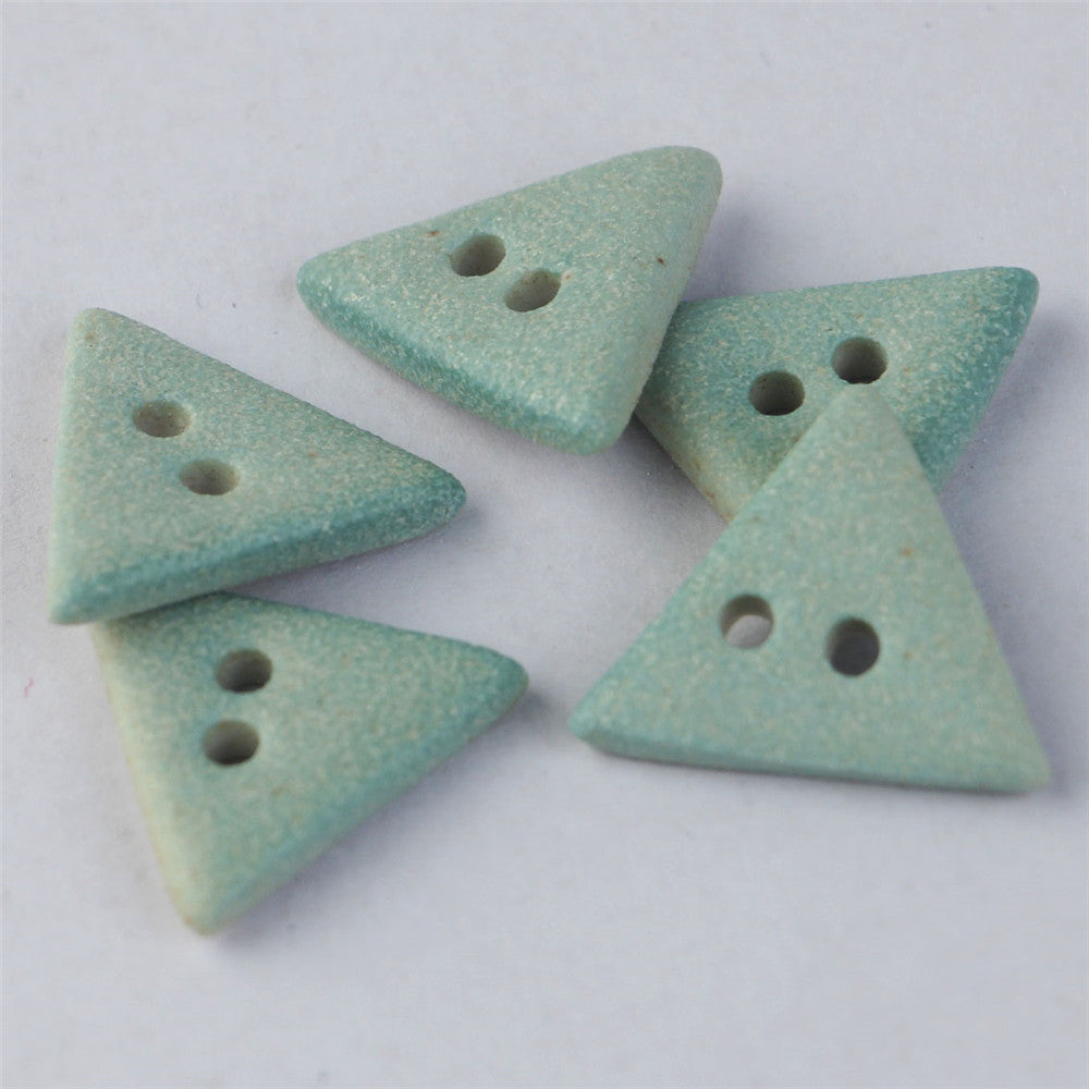 30mm Matte Light Blue Triangular and Gear Shaped 2 Hole Handmade Ceramic Buttons 5pcs