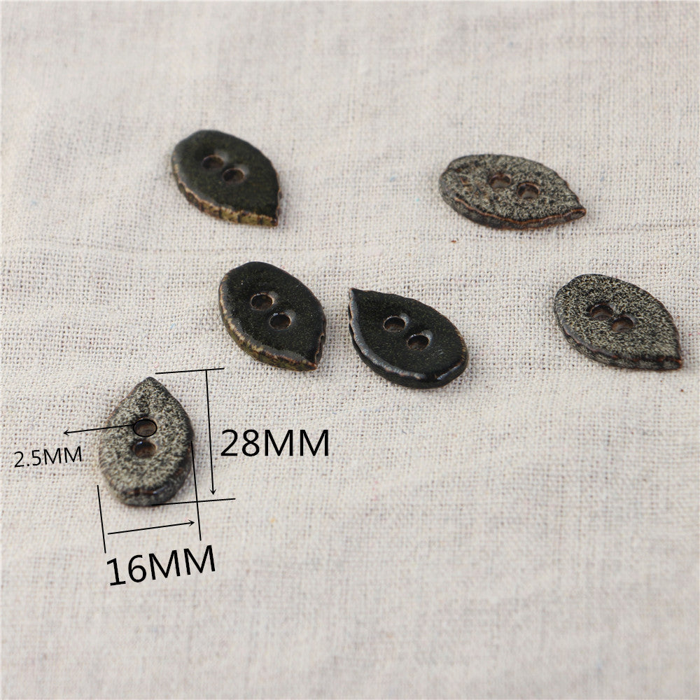 28mm Leaf Shaped 2 Hole Ceramic Handmade Buttons 5PCS