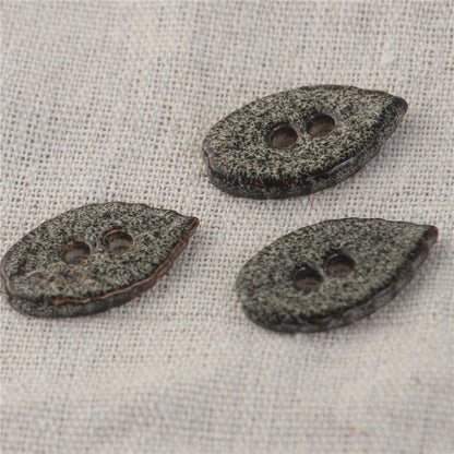 28mm Leaf Shaped 2 Hole Ceramic Handmade Buttons 5PCS