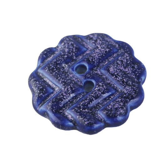 32mm Blue Gear-shaped 2-hole Ceramic Handmade Buttons 3pcs