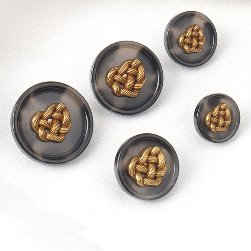 Boutons en résine ronds noir et marron avec cœur tissé en métal, paquet de 25