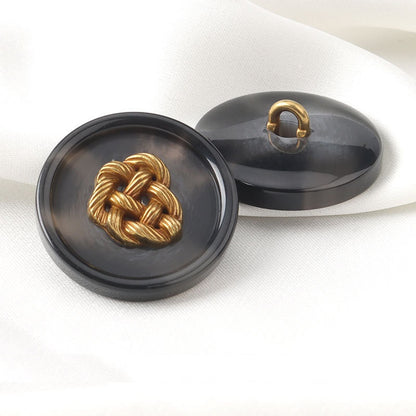 Boutons en résine ronds noir et marron avec cœur tissé en métal, paquet de 25