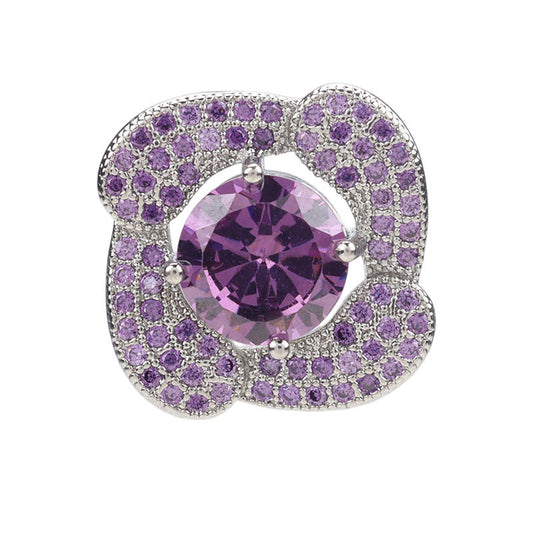 24mm White Purple Zircon Button with Metal Base and Shank 2pcs