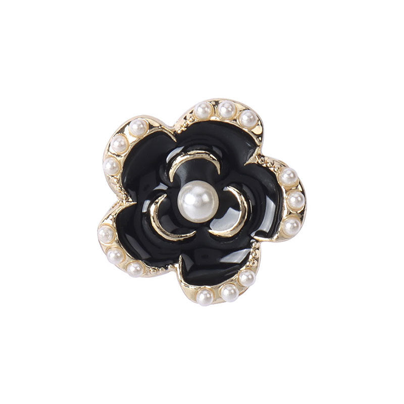 Bouton floral perlé noir à bord doré de 18-23 mm pour manteaux de femmes, 12 pièces