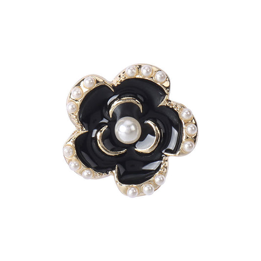 Botón de perla floral negro con borde dorado de 18-23 mm para abrigos de mujer 12 piezas