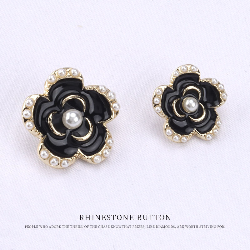 18-23mm Black Gold-Edged Floral Pearl Button for Women's Coats 12pcs