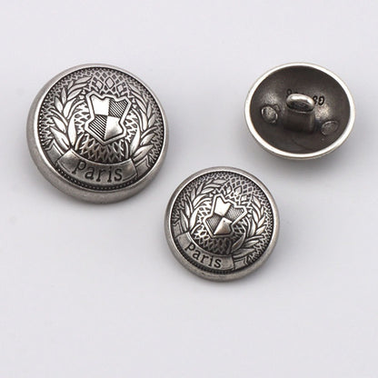 Botões Metálicos Redondos Vintage Prateados Parisiense 17.5/22.5mm com Pinos 3pcs