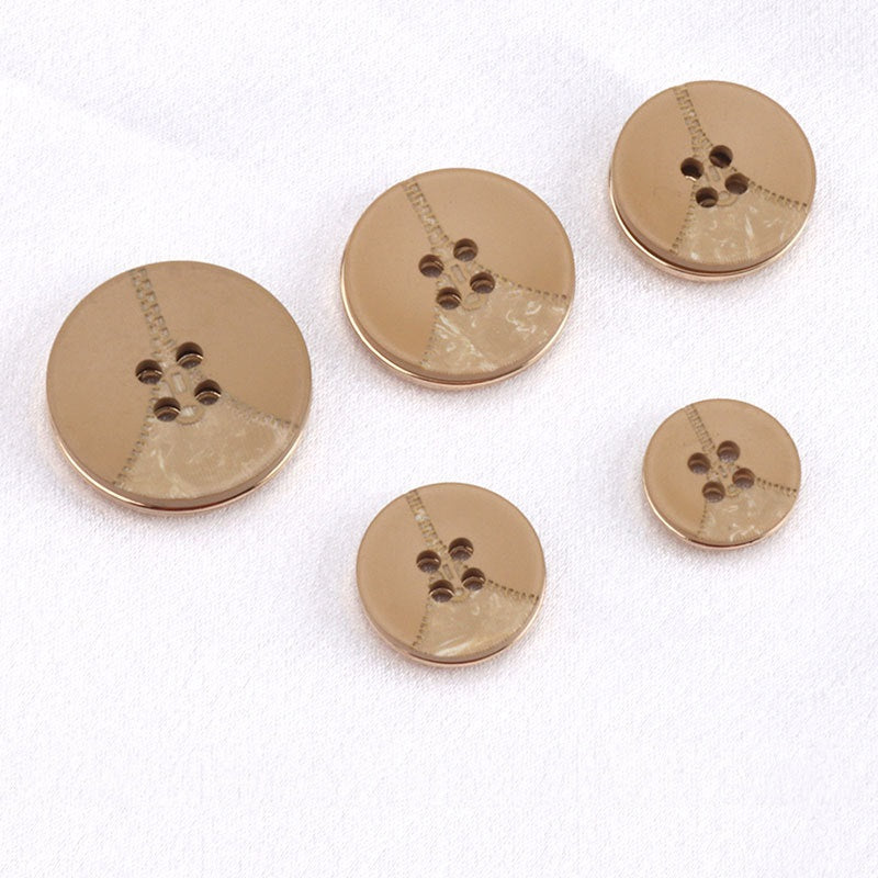 Zipper Pattern Black Beige Khaki Round Flat Resin Metal Buttons 25 Pack