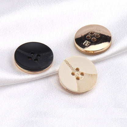 Zipper Pattern Black Beige Khaki Round Flat Resin Metal Buttons 25 Pack