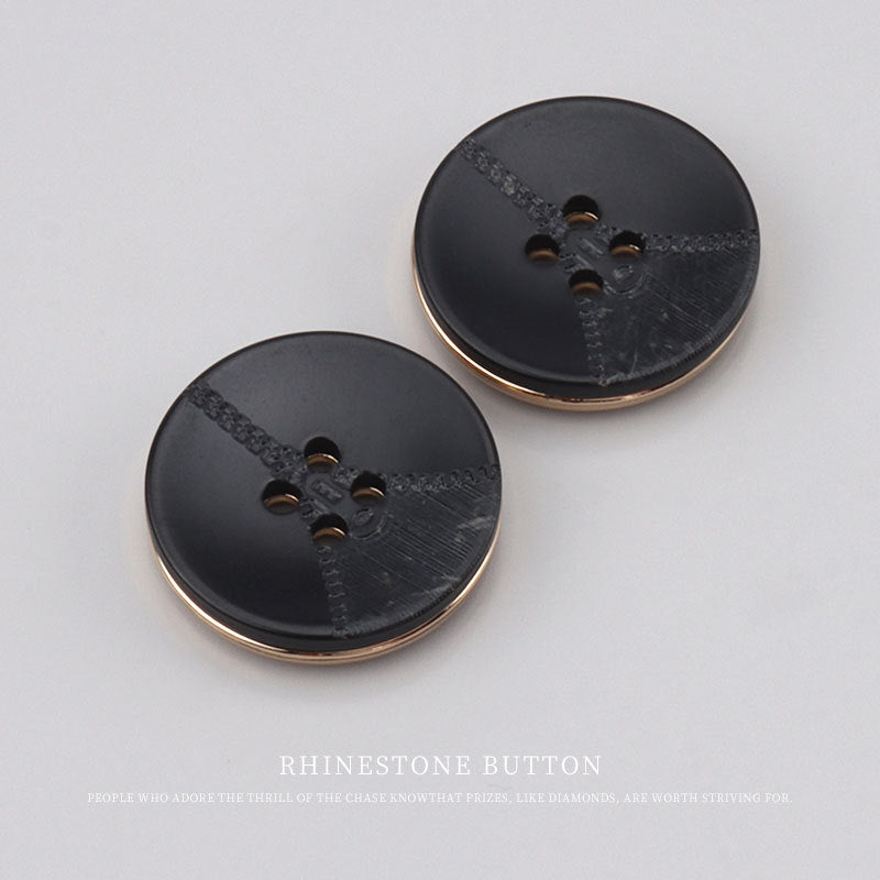 Zipper Pattern Black Beige Khaki Round Flat Resin Metal Buttons 25 Pack