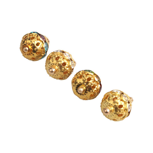 10mm Golden Metal Rhinestone Beaded Buttons for Chinese Style Shirts 20pcs