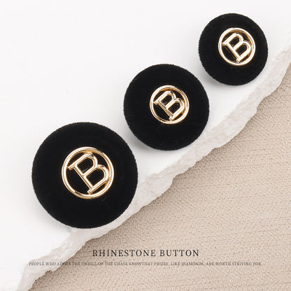 Metal Letter“B” Flocked Round Buttons with Shank 6pcs