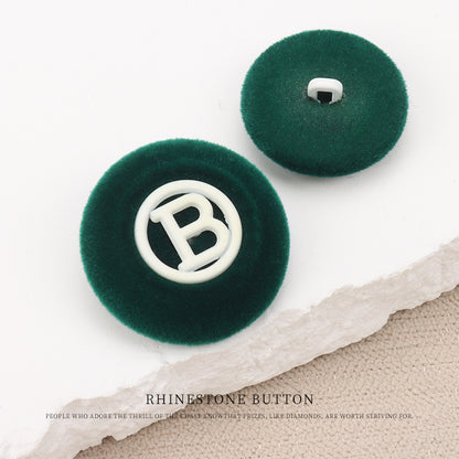 Metal Letter“B” Flocked Round Buttons with Shank 6pcs