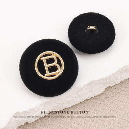 Metal Letter“B” Flocked Round Buttons with Shank 6pcs