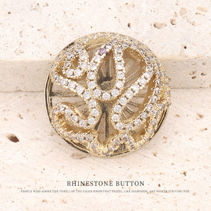 Hollowed Flower-Shaped Zircon Diamonds Copper Button 2db