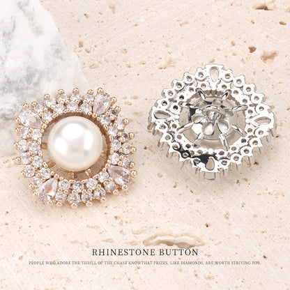 Square Fashion Coat Pearl Copper Zircon Buttons 2pcs