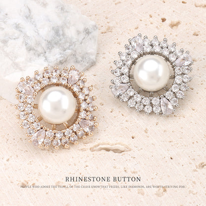 Square Fashion Coat Pearl Copper Zircon Buttons 2pcs