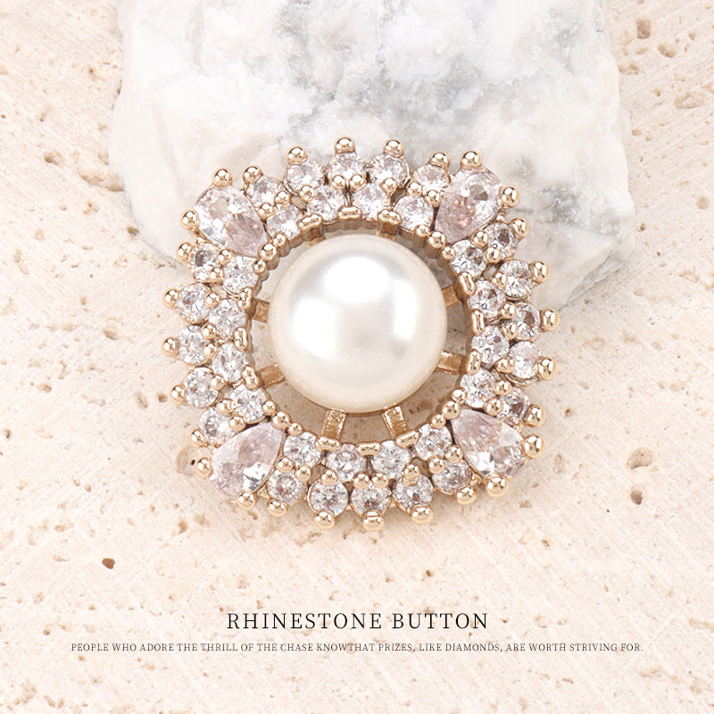 Square Fashion Coat Pearl Copper Zircon Buttons 2pcs