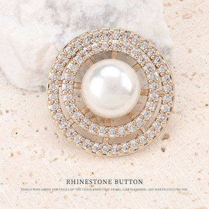 Double Ring Pearl and Zircon Copper Button for Coats 2pcs