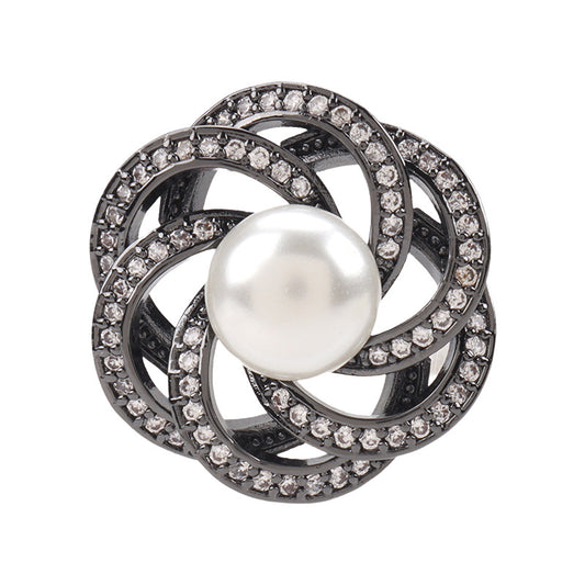 Bouton en cuivre en forme de fleur creuse circulaire empilée de 22,5 mm avec perles de zircon, 2 pièces