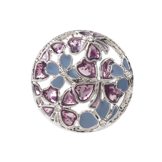 Boutons en métal creux avec strass en forme de rond rose, jaune, violet et bleu - 12 pièces