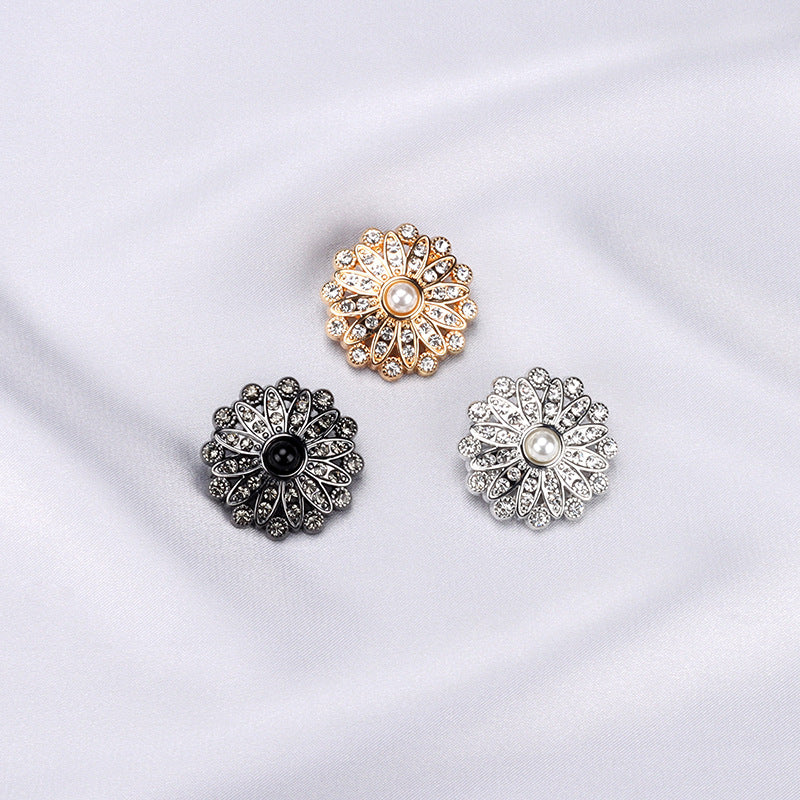 Boutons en perles en forme de tournesol en strass de 25 mm pour vestes pour femmes, 4 pièces