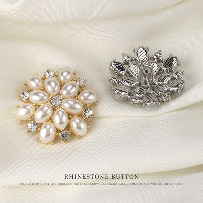 27mm Golden Silver Metal Rhinestone Pearl Buttons for Women's Woolen Coats 4pcs