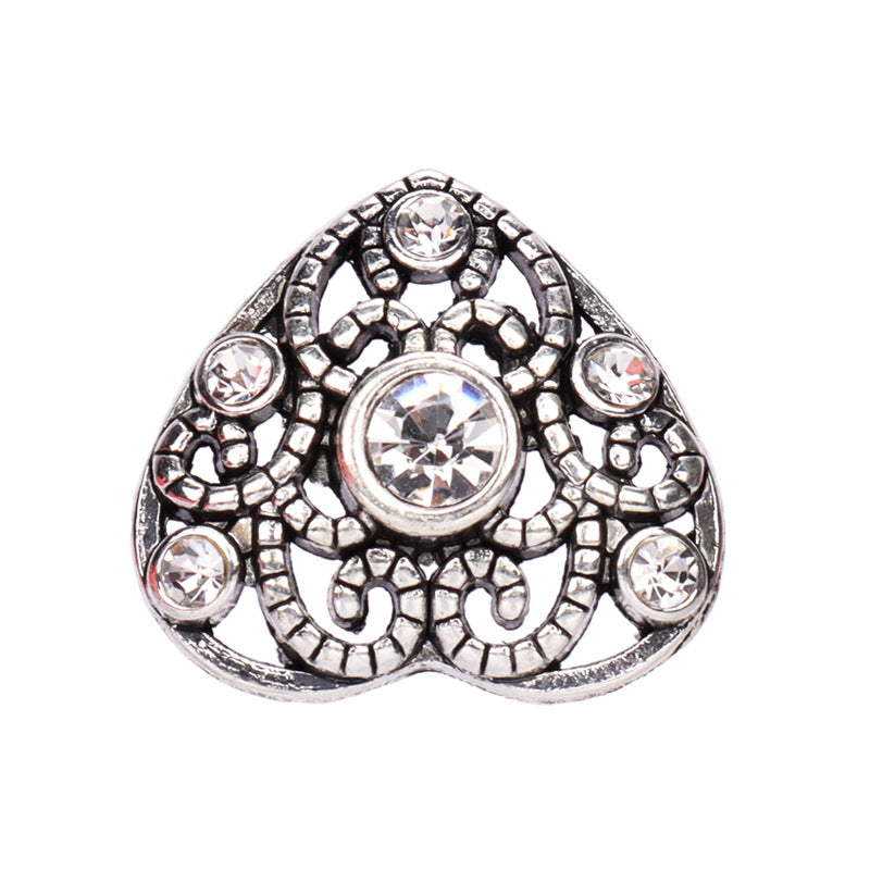 Boutons en métal creux en forme de cœur en argent doré vintage de 21,5 mm avec strass - 6 pièces