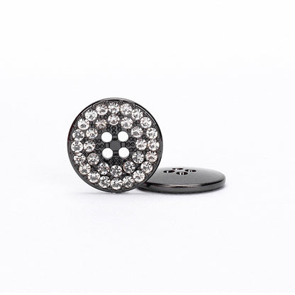 Boutons en métal ronds en gunmetal doré argenté avec strass à quatre trous, 12 pièces