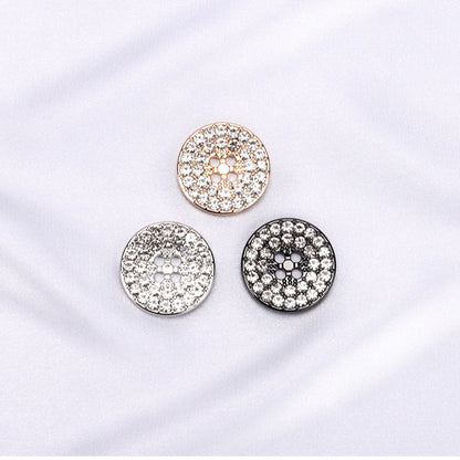 Boutons en métal ronds en gunmetal doré argenté avec strass à quatre trous, 12 pièces