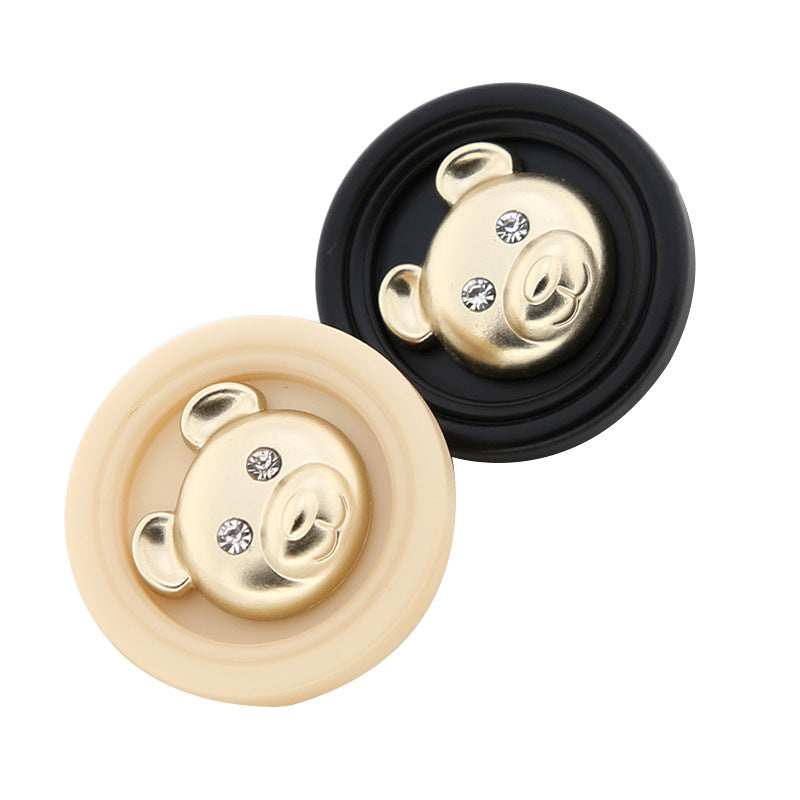 17/23/25mm Beige Nero Bottoni in Resina a Forma di Orso Rotondo con Gambo in Metallo 15 Pezzi